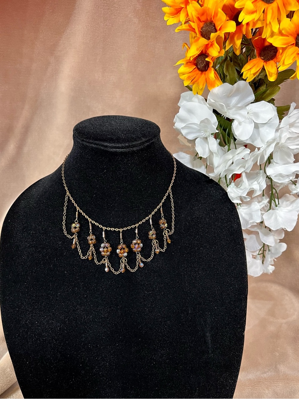 Bronze-Gold Beaded Chain Victorian-Style Gothic Fantasy Necklace
